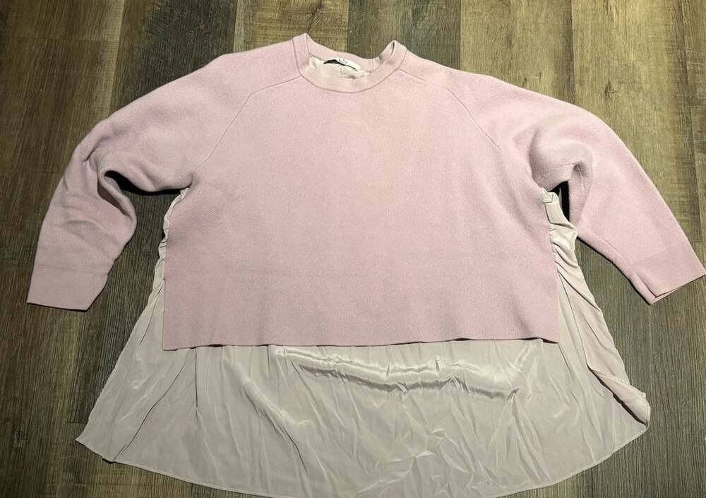 Tibi Mixed Media Sweater Size L Purple Silk Back Knit Pullover - Picture 2 of 4